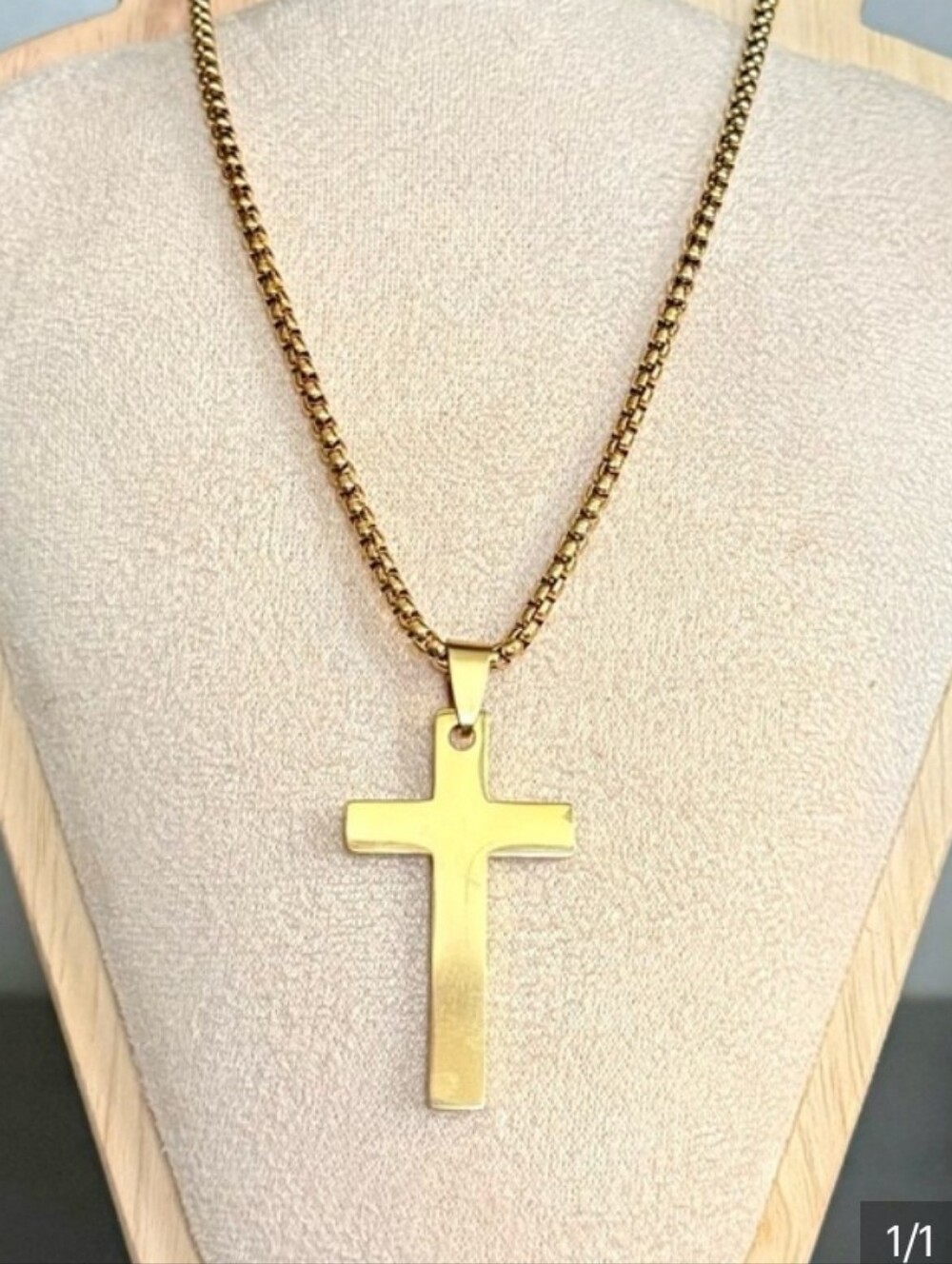 24" Gold Filled Large Cross Durable Pendant Necklace 24" Wheat Classic Chain
